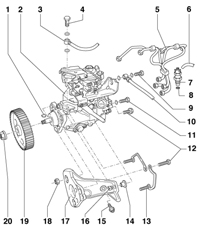 Componentes de la bomba de inyección VE montados en el motor