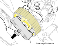 Es importante usar una herramienta adecuada para sacar el piñón de la bomba de inyección