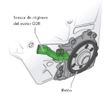 Sensor de régimen de motor montado sobre el soporte del reten del cigüeñal.
